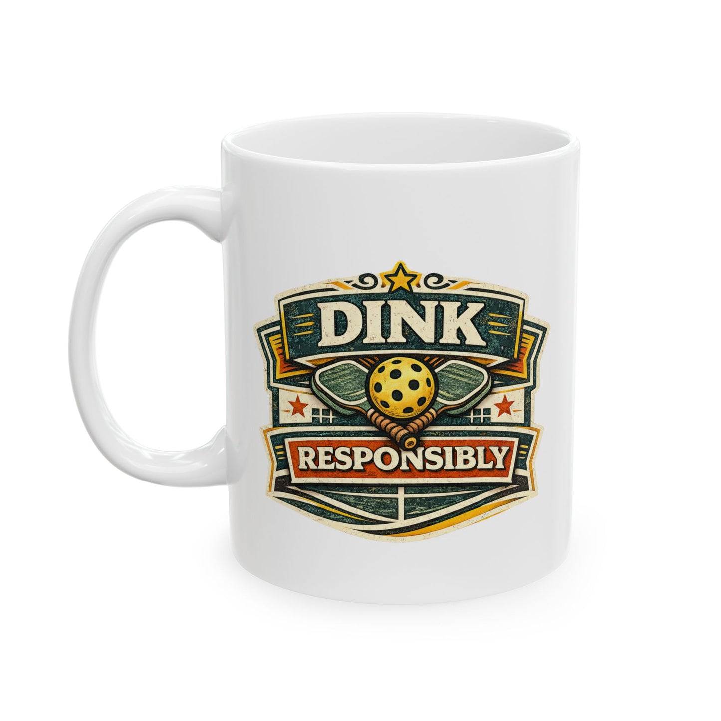 Dink Responsibly Mug — Funny Pickleball Ceramic Coffee Cup