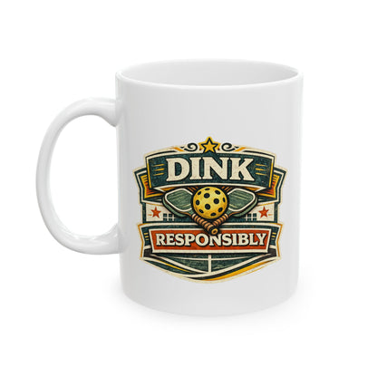 Dink Responsibly Mug — Funny Pickleball Ceramic Coffee Cup