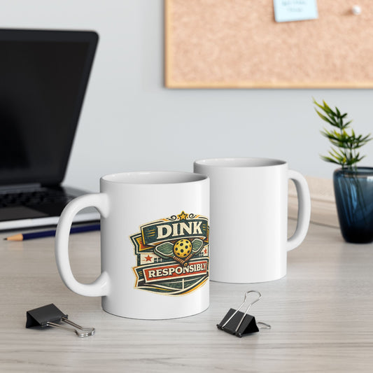 Dink Responsibly Mug — Funny Pickleball Ceramic Coffee Cup